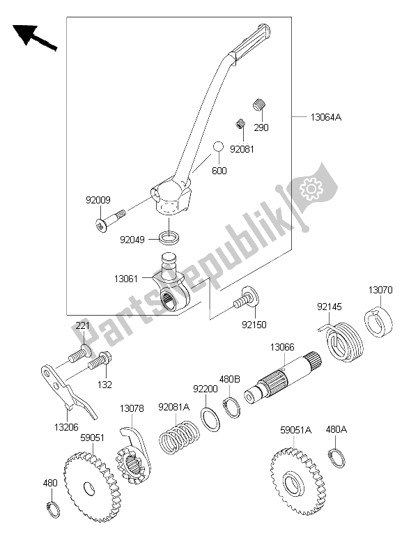 All parts for the Kickstarter Mechanism of the Kawasaki KX 85 SW 2015