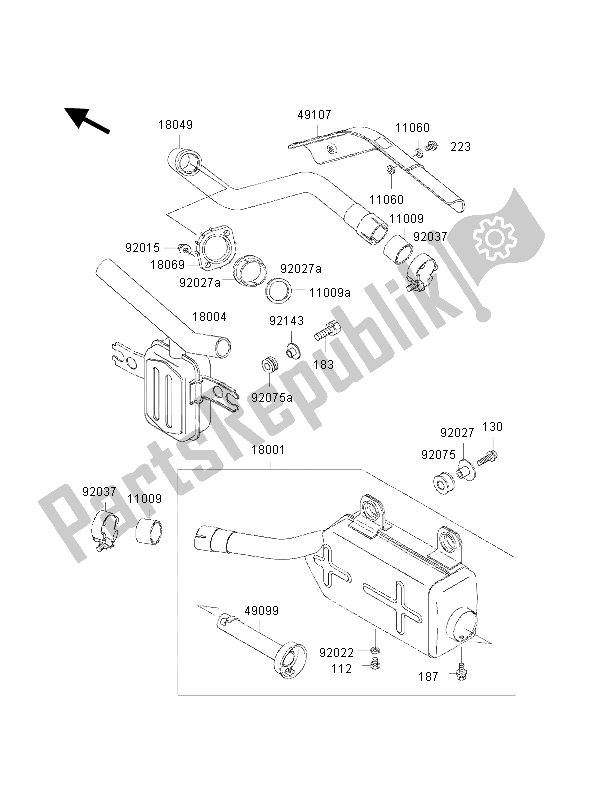 All parts for the Muffler of the Kawasaki KLF 300 4X4 2002