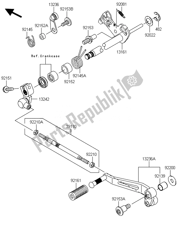 All parts for the Gear Change Mechanism of the Kawasaki Z 800 ABS BEF 2014