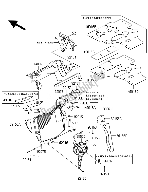 All parts for the Radiator of the Kawasaki Ninja ZX 10R ABS 1000 2011