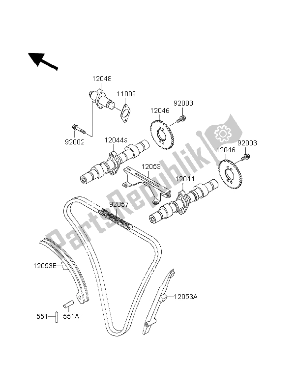 All parts for the Camshaft & Tensioner of the Kawasaki GPZ 500S UK 1996