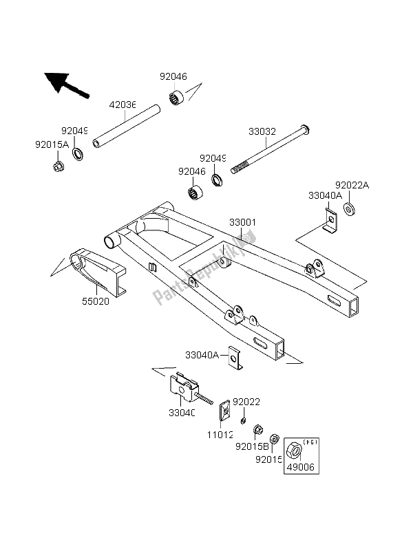 All parts for the Swingarm of the Kawasaki EL 252 1996