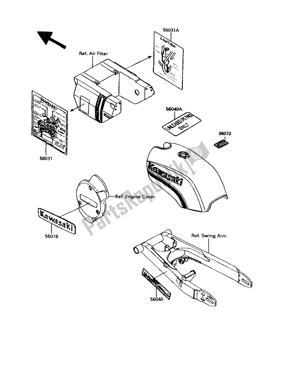 Alle onderdelen voor de Etiket van de Kawasaki GPZ 305 Belt Drive 1991