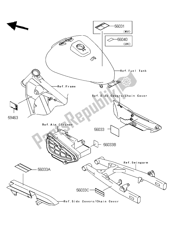 Tutte le parti per il Etichette del Kawasaki Eliminator 125 2003