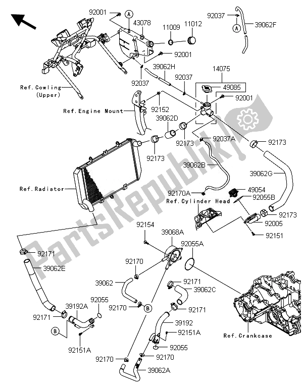 Tutte le parti per il Tubo Dell'acqua del Kawasaki Versys 1000 2014