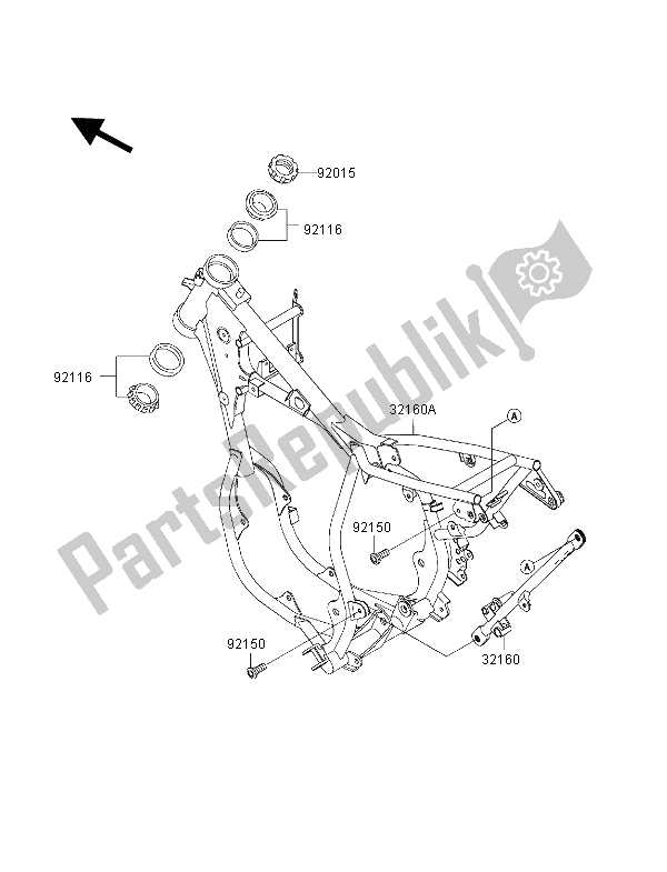 All parts for the Frame of the Kawasaki KX 65 2000