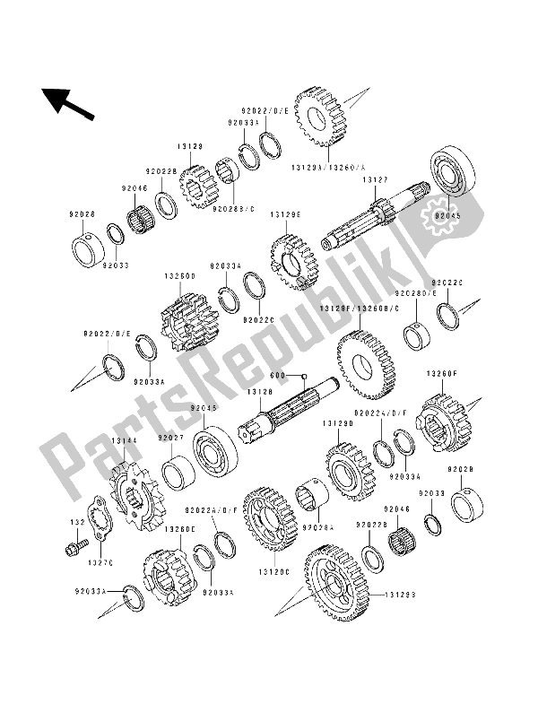 All parts for the Transmission of the Kawasaki EL 250D 1993