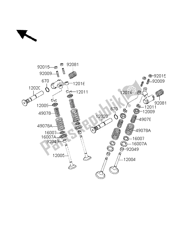 Alle onderdelen voor de Klep van de Kawasaki GPZ 500S UK 1996