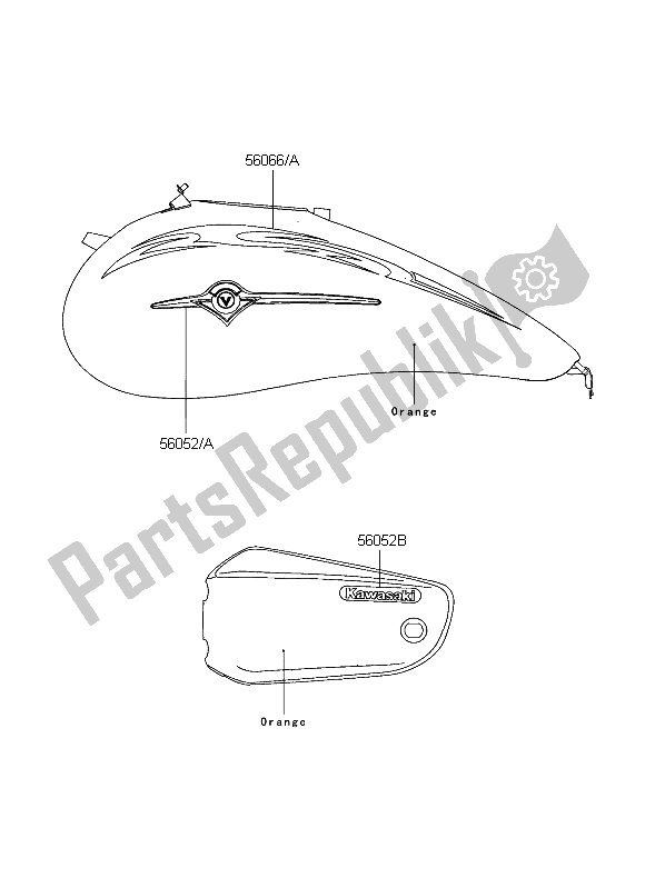 Toutes les pièces pour le Décalcomanies (orange) du Kawasaki VN 1600 Mean Streak 2004