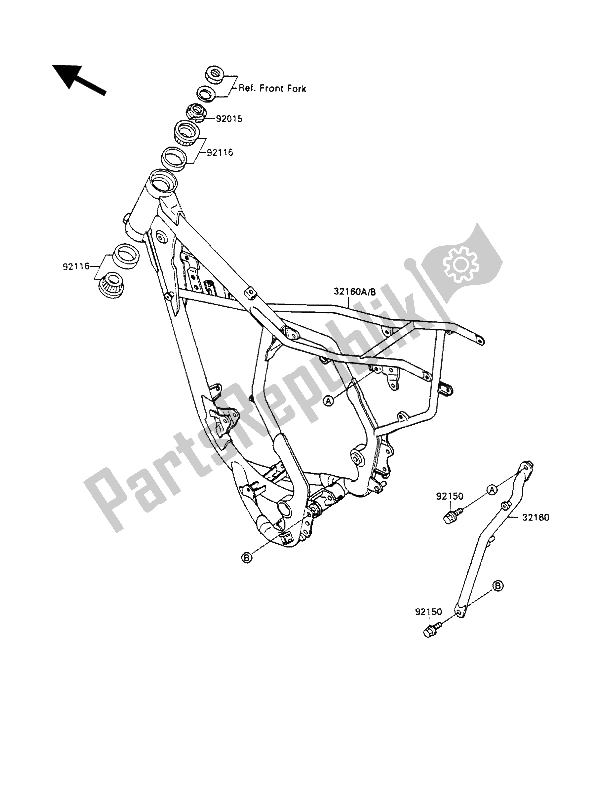 Tutte le parti per il Telaio del Kawasaki KX 80 1990