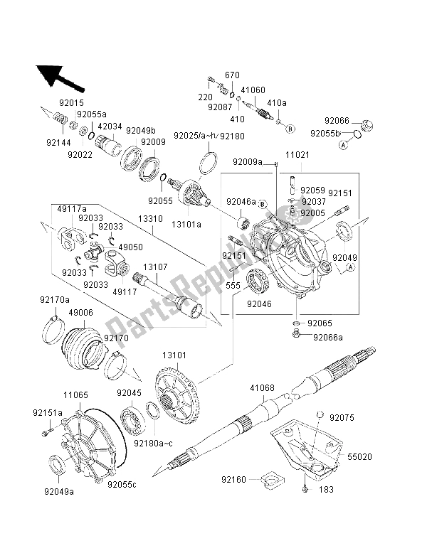 All parts for the Drive Shaft of the Kawasaki KVF 400 2002