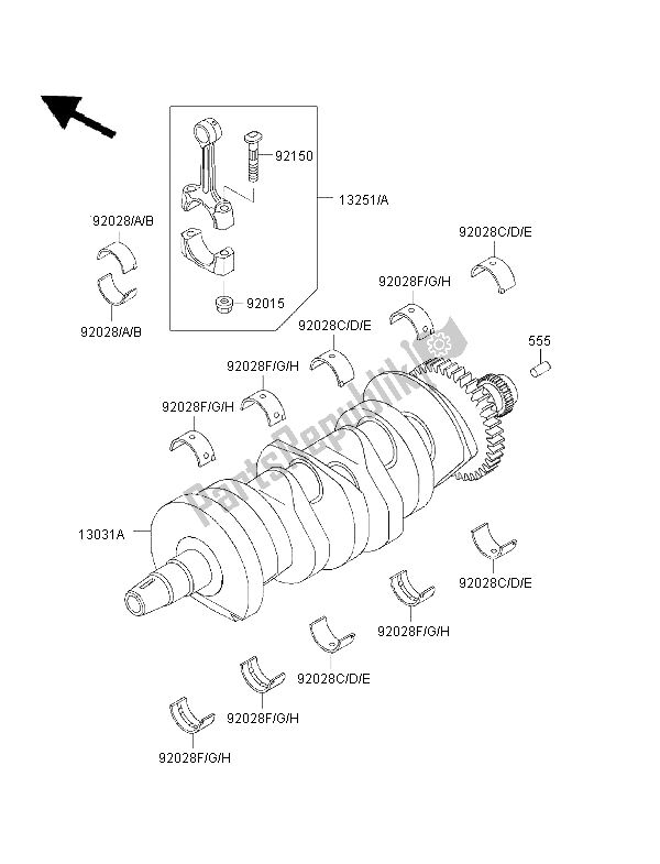 All parts for the Crankshaft of the Kawasaki Ninja ZX 6R 600 1996