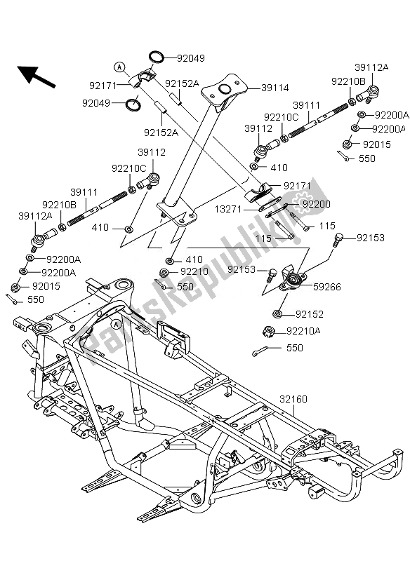 All parts for the Frame of the Kawasaki KVF 360 4X4 2007