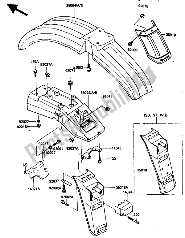 Tutte le parti per il Parafango del Kawasaki KLR 250 1986