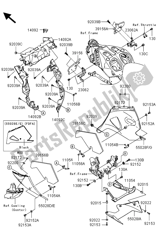 Tutte le parti per il Il Cofano Si Abbassa del Kawasaki ZZR 1400 ABS 2013