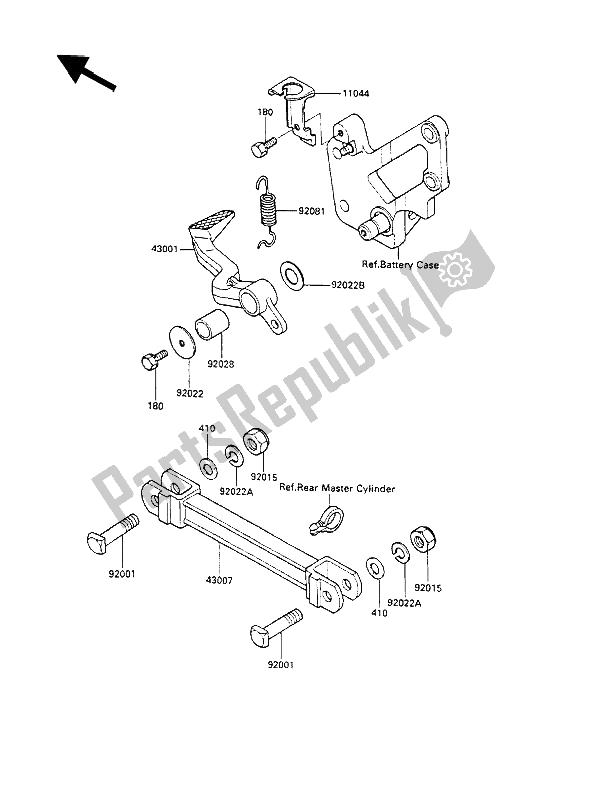 All parts for the Brake Pedal of the Kawasaki GPX 600R 1990