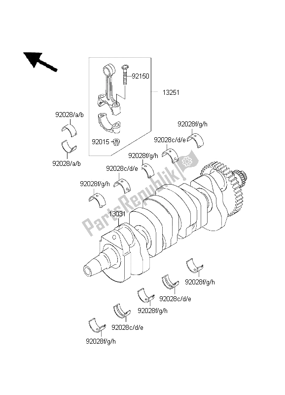 All parts for the Crankshaft of the Kawasaki Ninja ZX 9R 900 2001