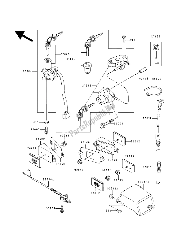 Alle onderdelen voor de Contactschakelaar van de Kawasaki ZXR 750 1991
