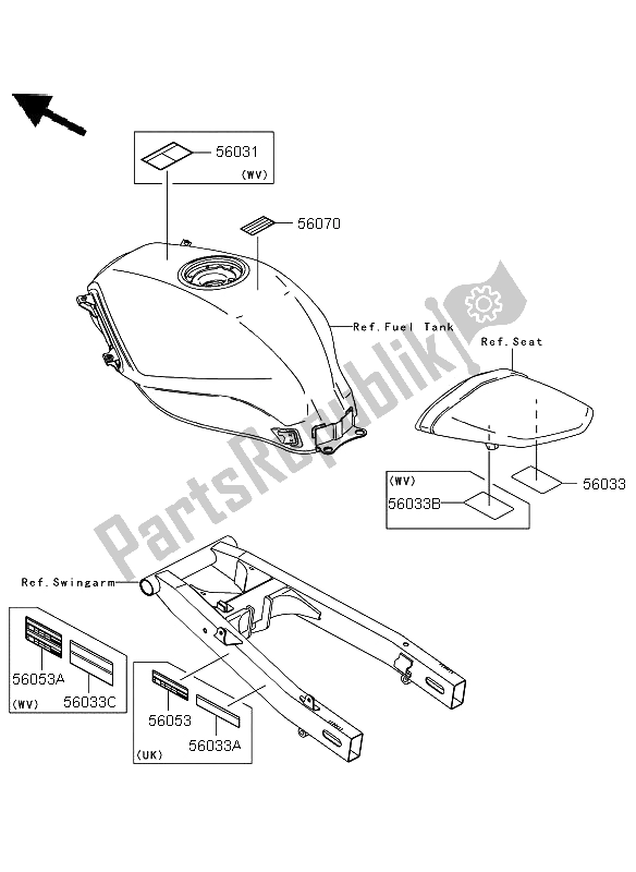 All parts for the Labels of the Kawasaki Ninja 250R 2009