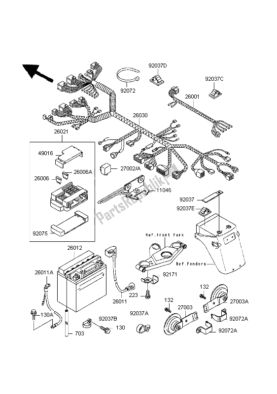 Toutes les pièces pour le Châssis équipement électrique du Kawasaki GPZ 500S 1998