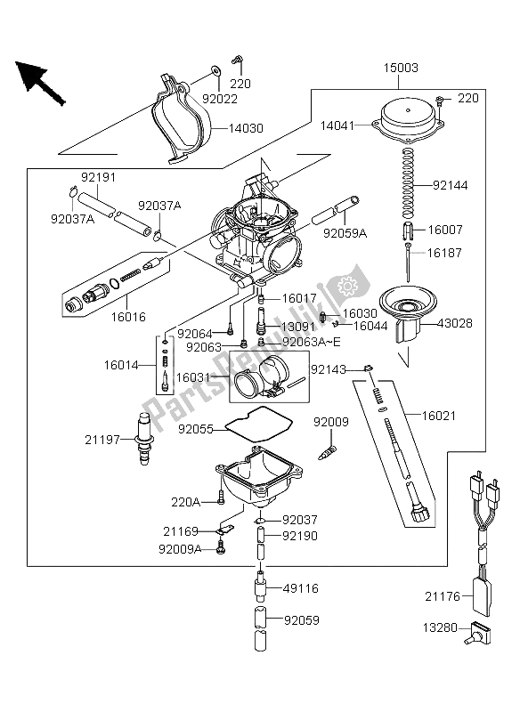 All parts for the Carburetor of the Kawasaki KVF 360 4X4 2003