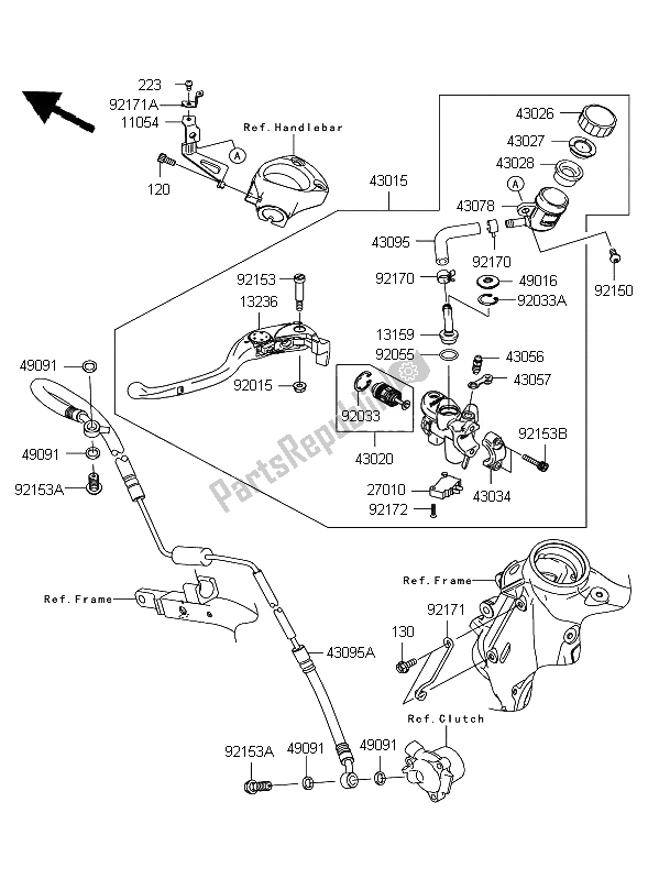 All parts for the Clutch Master Cylinder of the Kawasaki ZZR 1400 2006