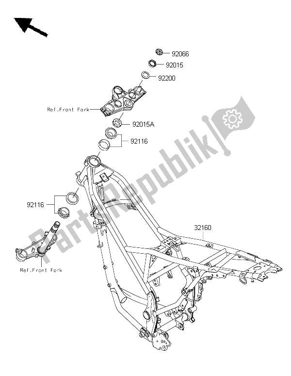 Alle onderdelen voor de Kader van de Kawasaki KLX 125 2015