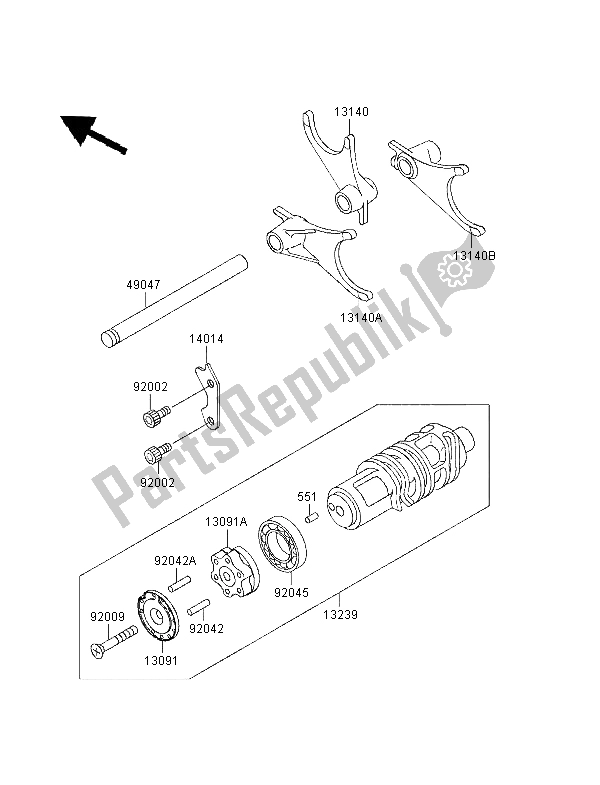 All parts for the Gear Change Drum & Shift Fork of the Kawasaki GPZ 1100 1998