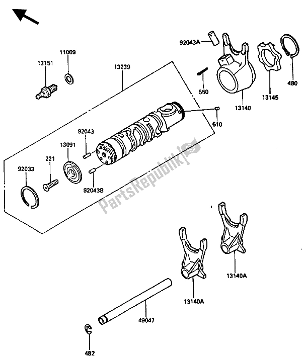 All parts for the Change Drum & Shift Fork of the Kawasaki ZL 600 1987