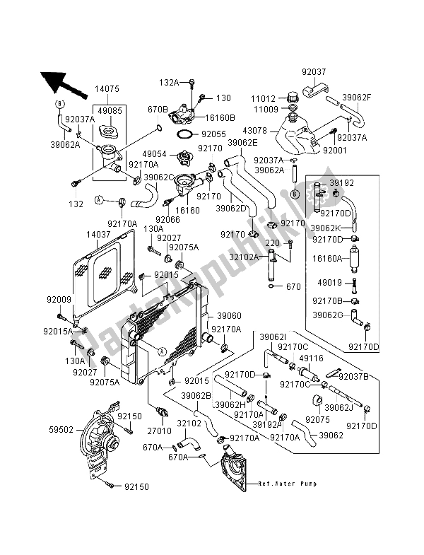 Toutes les pièces pour le Radiateur du Kawasaki GPZ 500S 1998