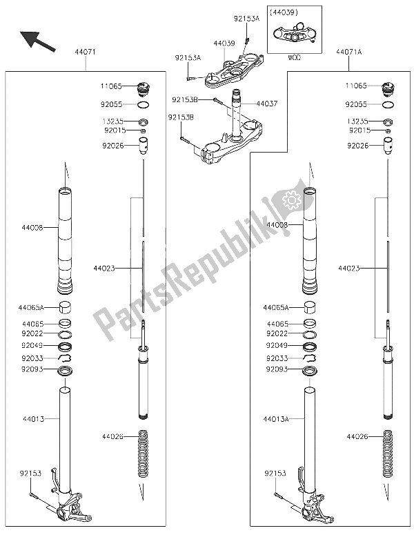 Tutte le parti per il Forcella Anteriore del Kawasaki Ninja H2 1000 2016