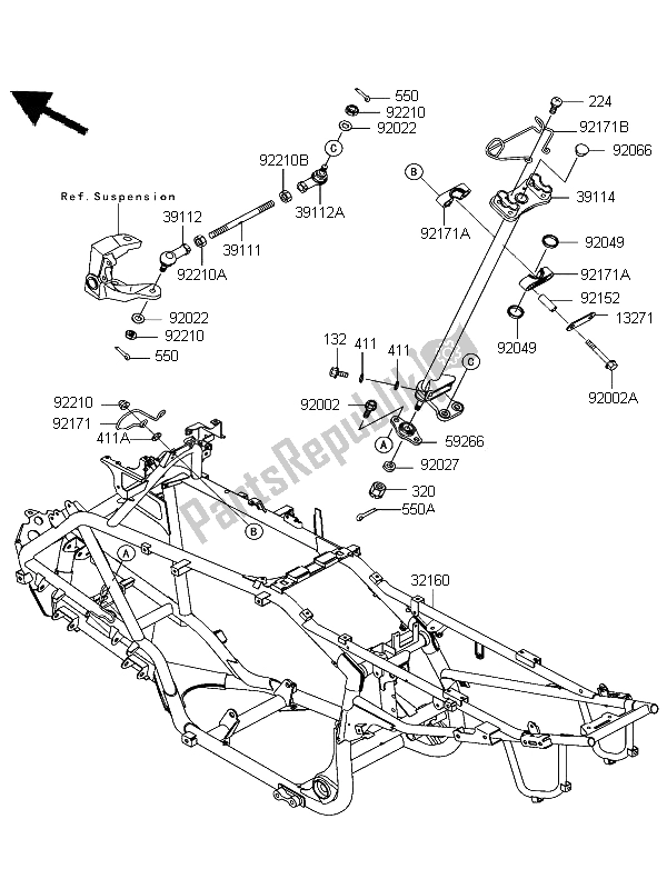 All parts for the Frame of the Kawasaki KFX 700 KSV 700B6F 2006