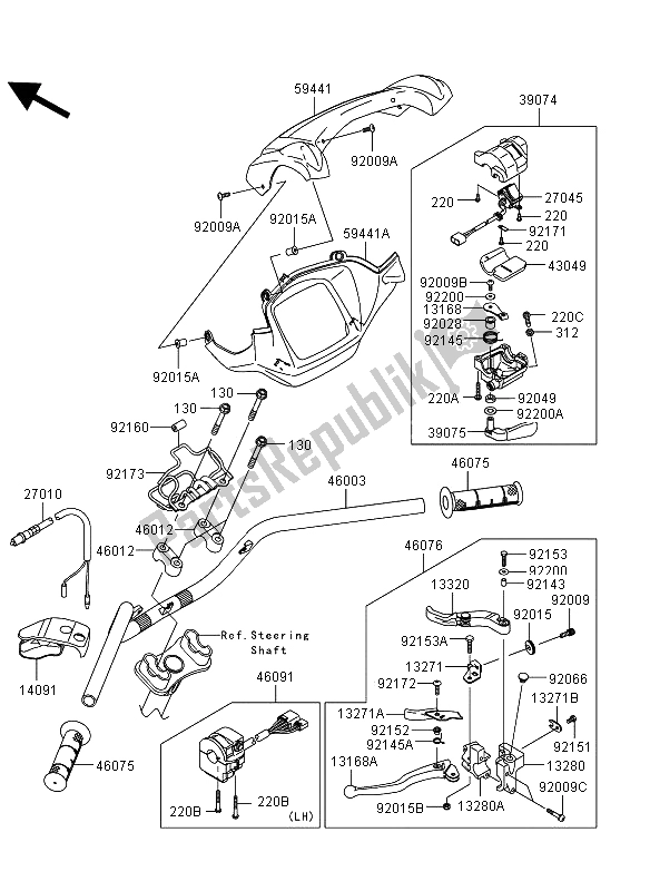 Tutte le parti per il Manubrio del Kawasaki KVF 750 4X4 EPS 2012