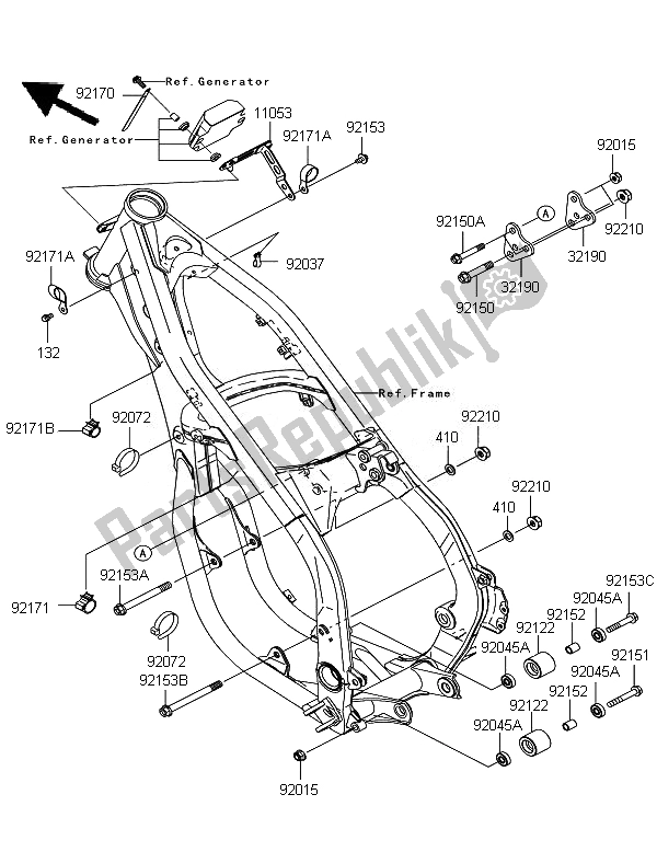 All parts for the Frame Fittings of the Kawasaki KX 250 2007