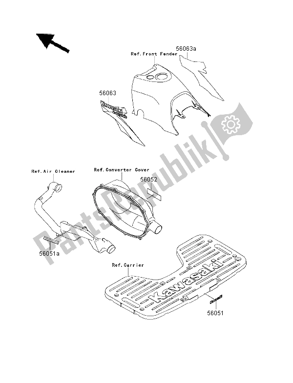 Tutte le parti per il Decalcomanie (verde) (eu, Uk) del Kawasaki KVF 300 4X4 2000