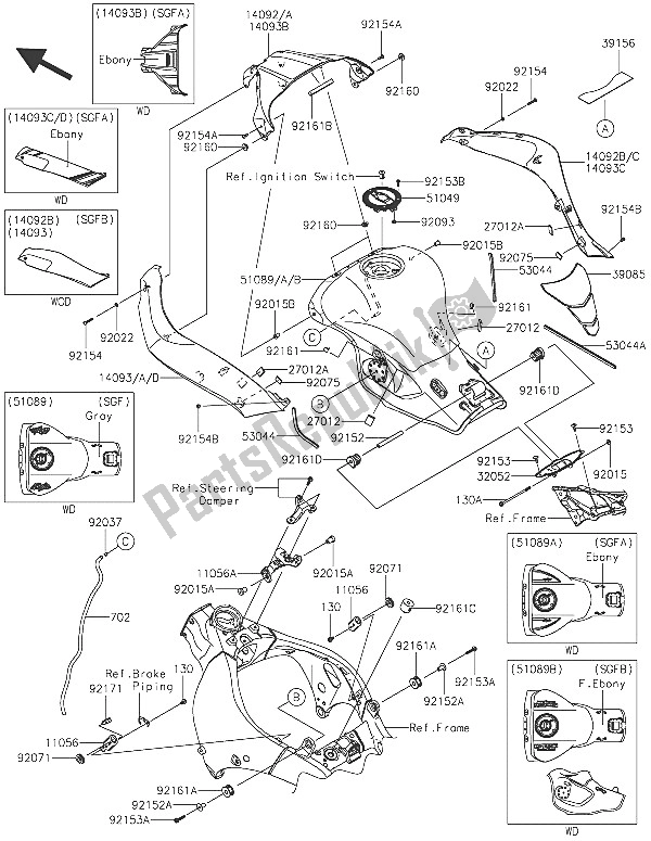 Todas as partes de Tanque De Combustível do Kawasaki Ninja ZX 10R ABS 1000 2016