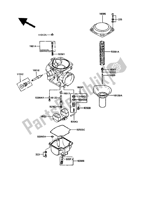 Alle onderdelen voor de Carburateur Onderdelen van de Kawasaki GPZ 550 1986