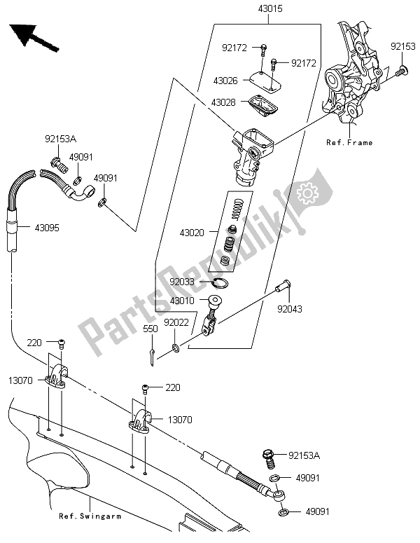 All parts for the Rear Master Cylinder of the Kawasaki KX 450 2013