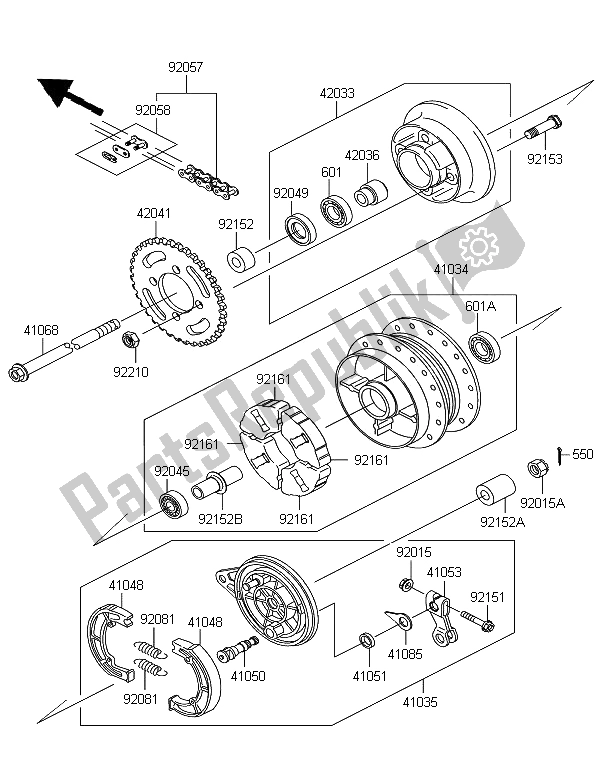 Todas as partes de Cubo Traseiro do Kawasaki KLX 110 2006