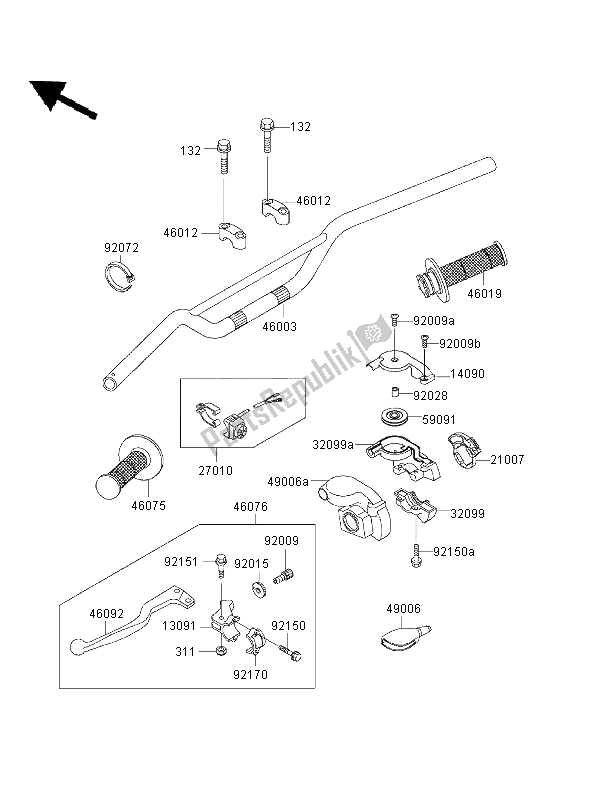 All parts for the Handlebar of the Kawasaki KX 125 2001