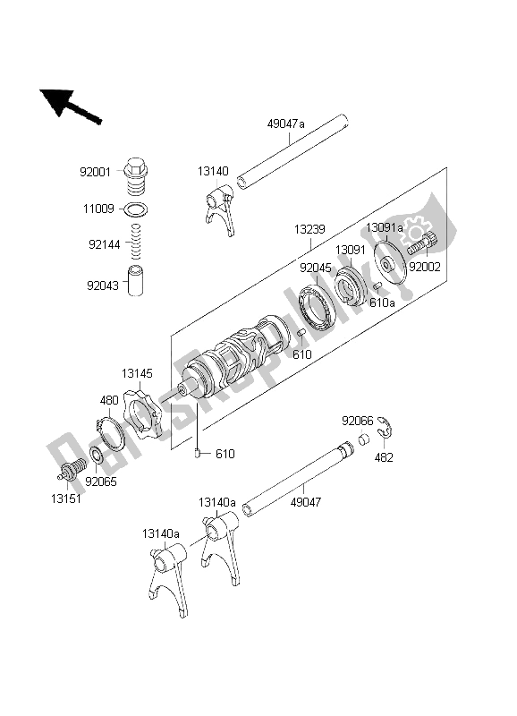 All parts for the Gear Change Drum & Shift Fork of the Kawasaki EL 252 2001