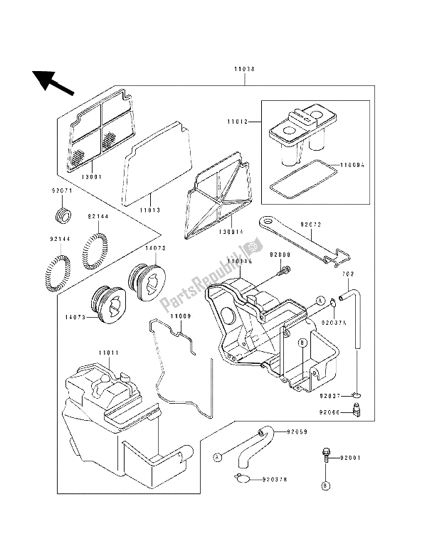 Alle onderdelen voor de Luchtfilter van de Kawasaki GPX 250R 1992
