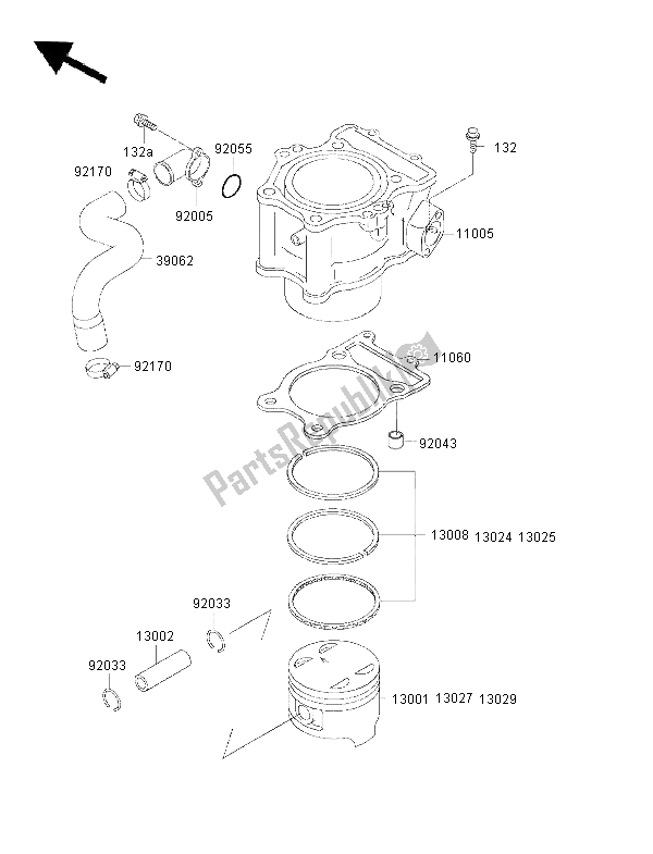 All parts for the Cylinder & Piston of the Kawasaki KVF 400 2000