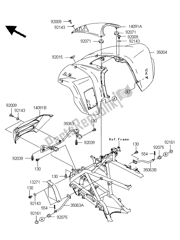 All parts for the Front Fender of the Kawasaki KFX 700 KSV 700A6F 2006
