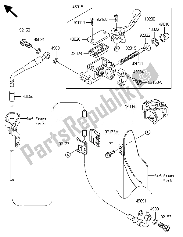 All parts for the Front Master Cylinder of the Kawasaki KX 85 SW 2014