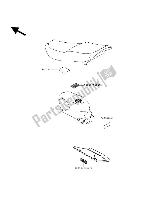 All parts for the Labels of the Kawasaki ZZ R 600 1993