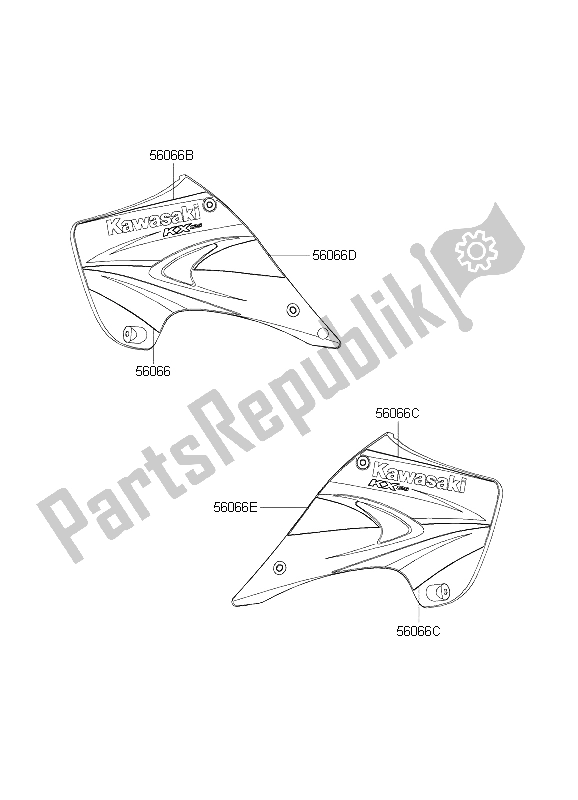 All parts for the Decals of the Kawasaki KX 125 2004