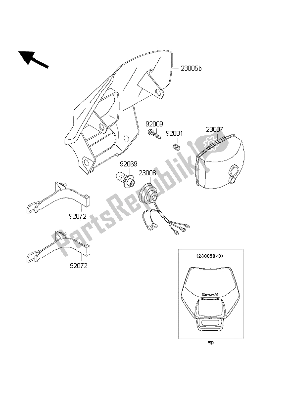 All parts for the Headlight of the Kawasaki KLX 300R 1998