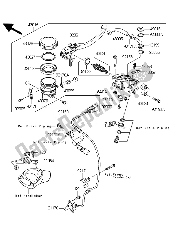 All parts for the Front Master Cylinder of the Kawasaki ZZR 1400 ABS 2007