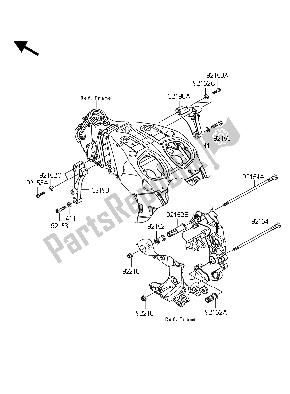 All parts for the Engine Mount of the Kawasaki 1400 GTR ABS 2011